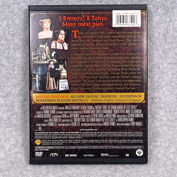 Sweeney Todd DVD Angela Lansbury George Hearn Musical Thriller 1982 Broadway - Picture 2 of 5